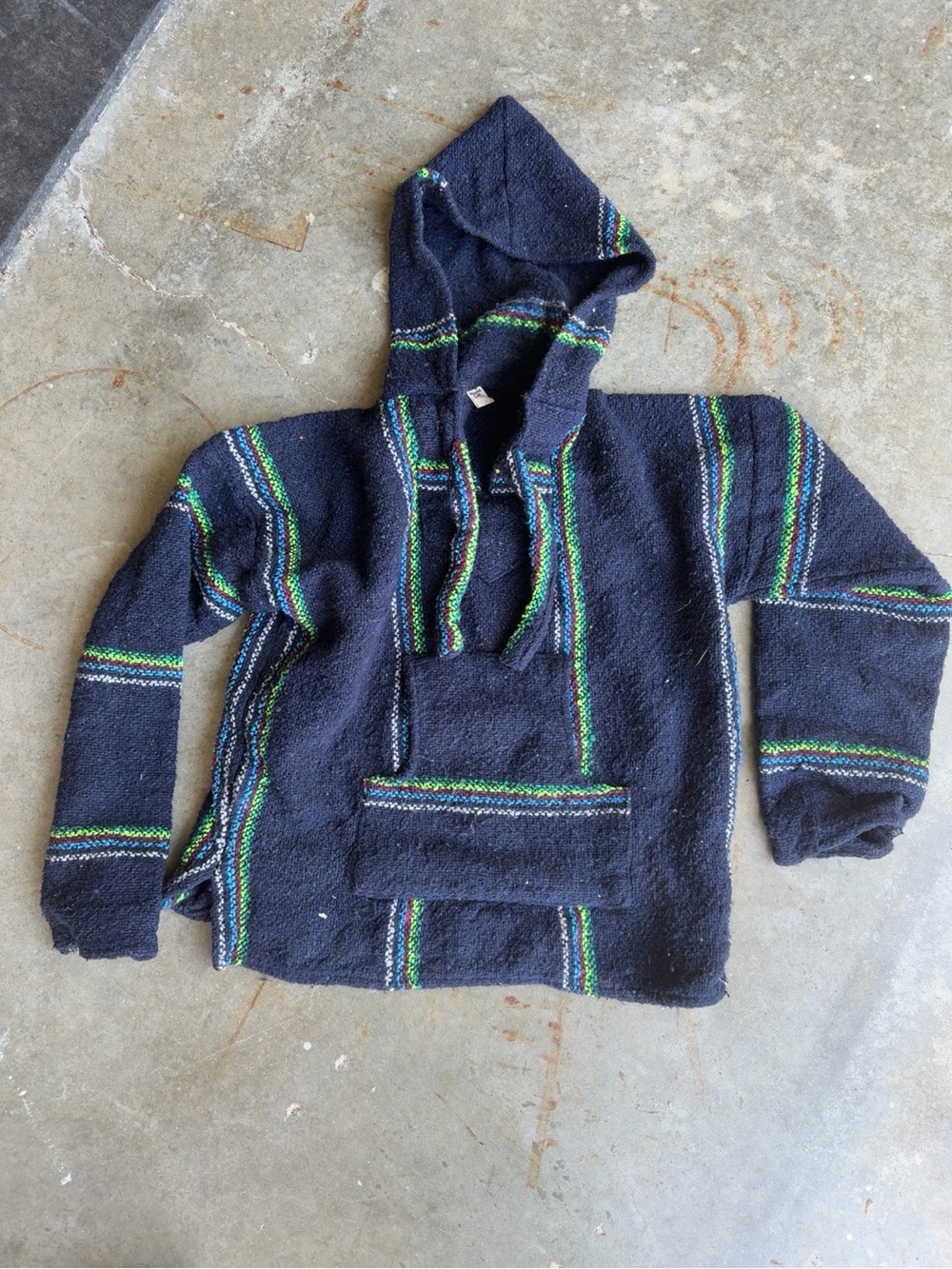 Men's Hooded Baja Sweater - Navy with Green Stripe